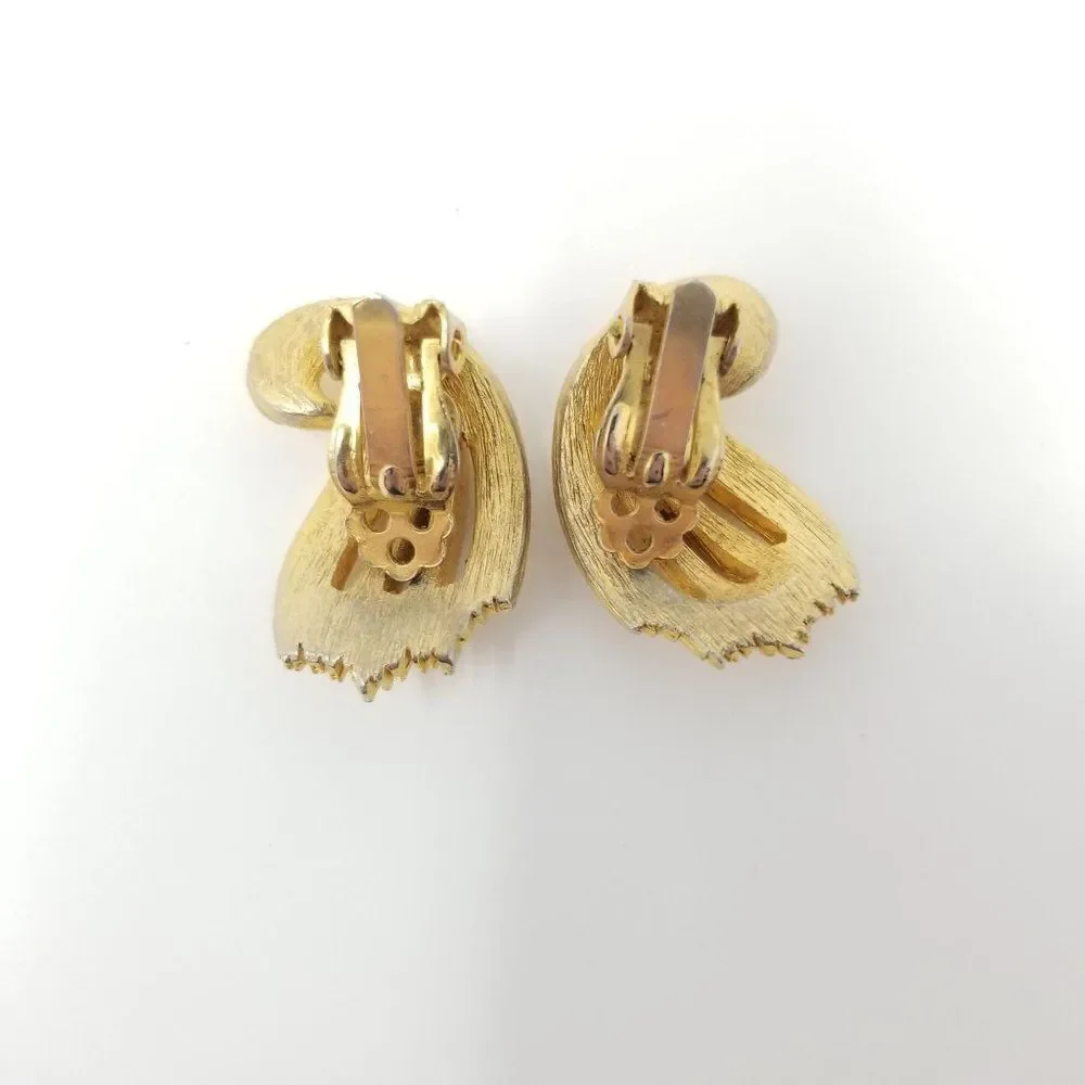 Vintage Gold Tone Clip On Earrings, Retro Mid-century Style, Estate - Picture 2 of 4